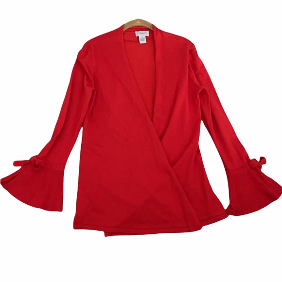 Carmen Marc Valvo red open cardigan bell cuff - Picture 4 of 9